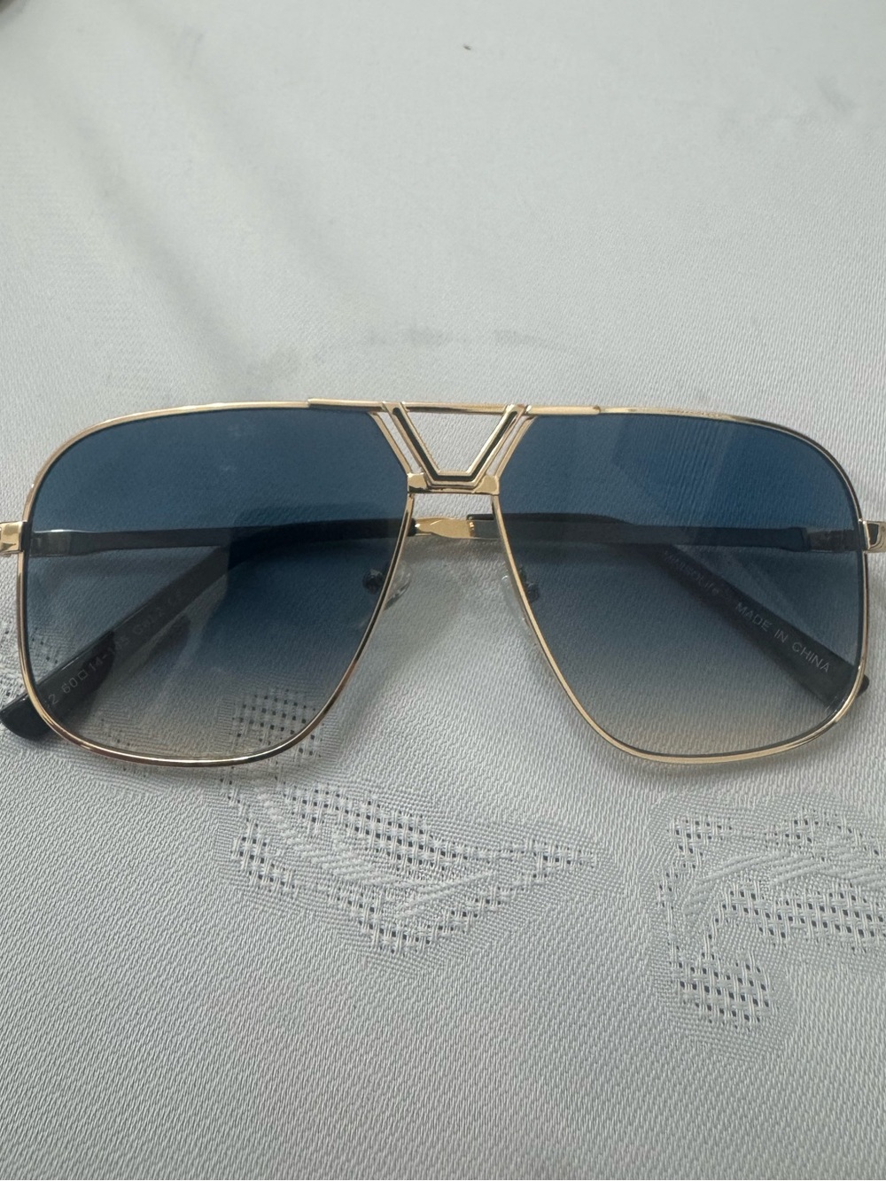Gold Frame Aviator Sunglasses with Blue Gradient Lenses